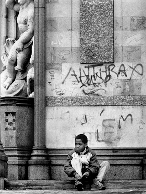 Boy at Burdett-Coutts fountain, Victoria Park, Bow, 1993