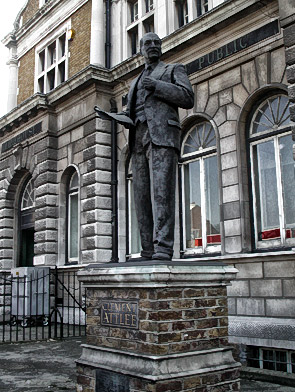 Clement Atlee Statue, Limehouse Library, April 2002