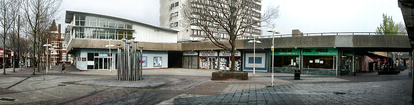 Chrisp Street market, Lansbury Estate, April 2002