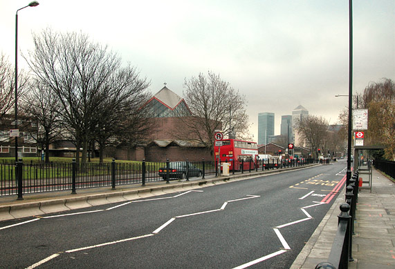 Burdett Road,looking towards St Paul's Church, 2002