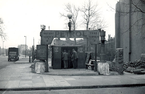 Garage, St Paul's Way junction with Burdett Rd, 1953